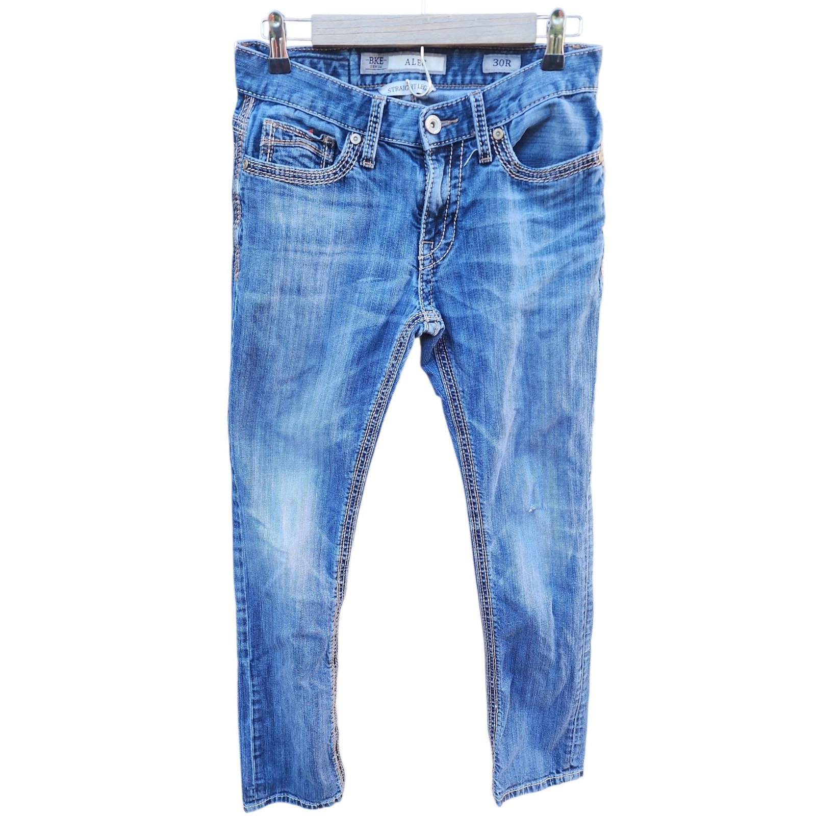 Bke Alec Straight Leg Jeans Mens 30r Medium Wash Blue Denim Thick Stitch 30x28